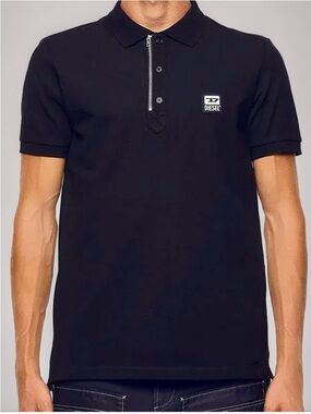 Diesel Black Polo Shirt with Zip Placket and Logo